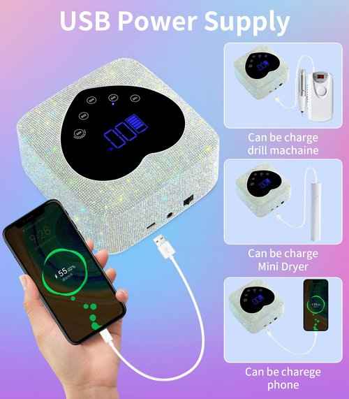 Cordless Rechargeable UV Nail Lamp & 30000RPM Pink Portable Nail Drill