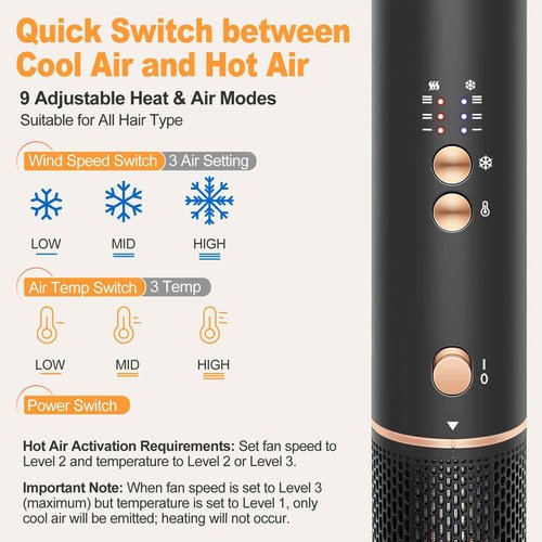 Hair Styler Hair Dryer Brush - 110,000 RPM High-Speed Hot Air Styler,Multi Stylers with Auto-Wrap Curler, Professional Blow Dryer Brush for Fast Curling Volumizing Straightening Styling(Black-Golden)