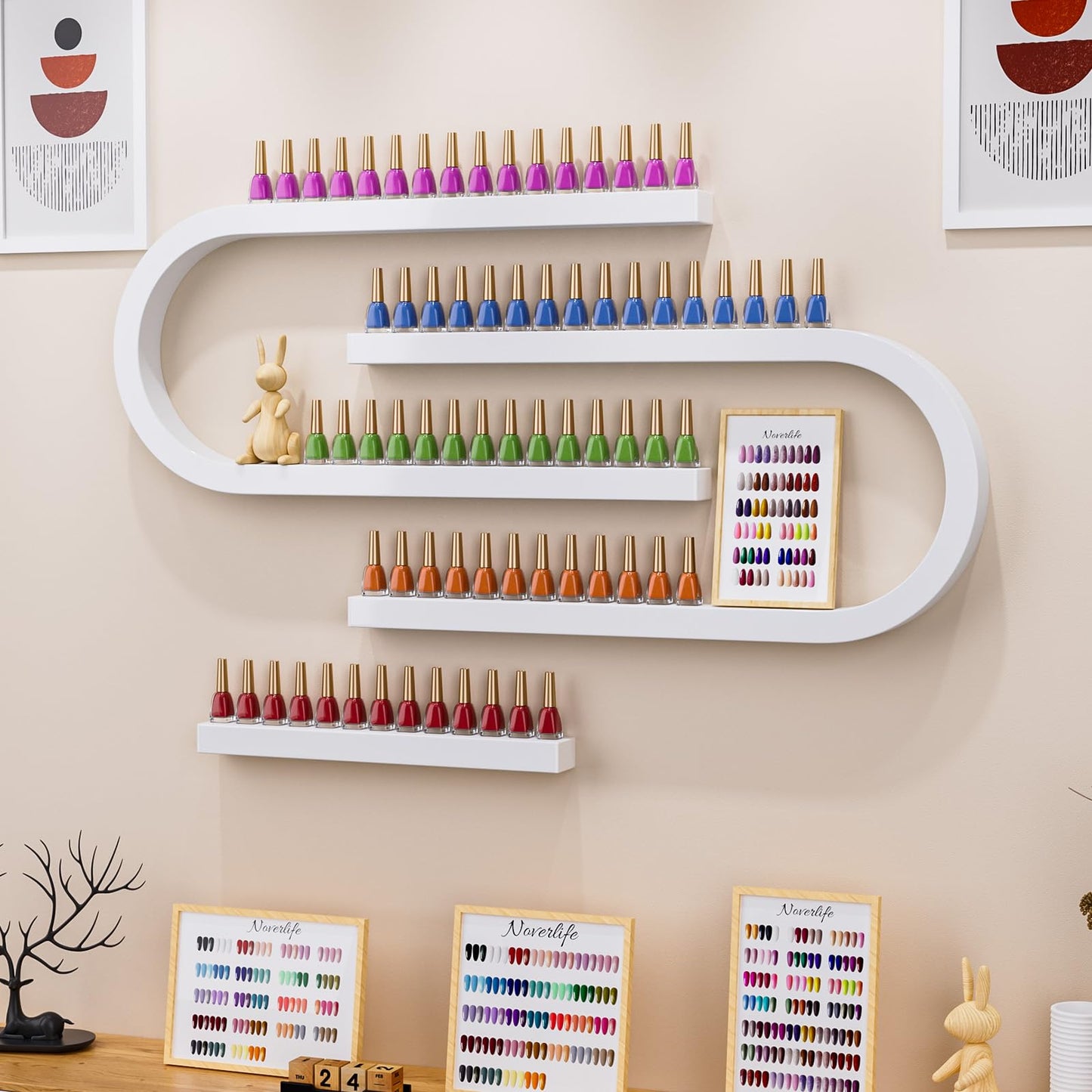 Noverlife 3 Packs U Shape Nail Polish Wall Rack, Metal Nail Polish Organizer Wall Nail Polish Shelves, 5 Tiers Nail Polish Wall Display Makeups Lipstick Perfume Wall Shelf for Home Spas Nail Salon