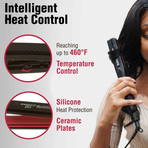Red Pro Hair Straightener Silicone Protexion Flat Iron 1 Inch, Adjustable Temperature Setting, Ultra Thin, Lightweight, Suitable for All Hair Types