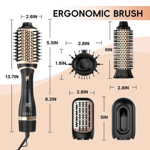 Nycoba Hair Dryer Brush Set, Multifunctional Hot Air Brush for Salon Blowouts, Negative Ion Technology & Quick Drying, Shiny and Less Frizz, Champagne Gold