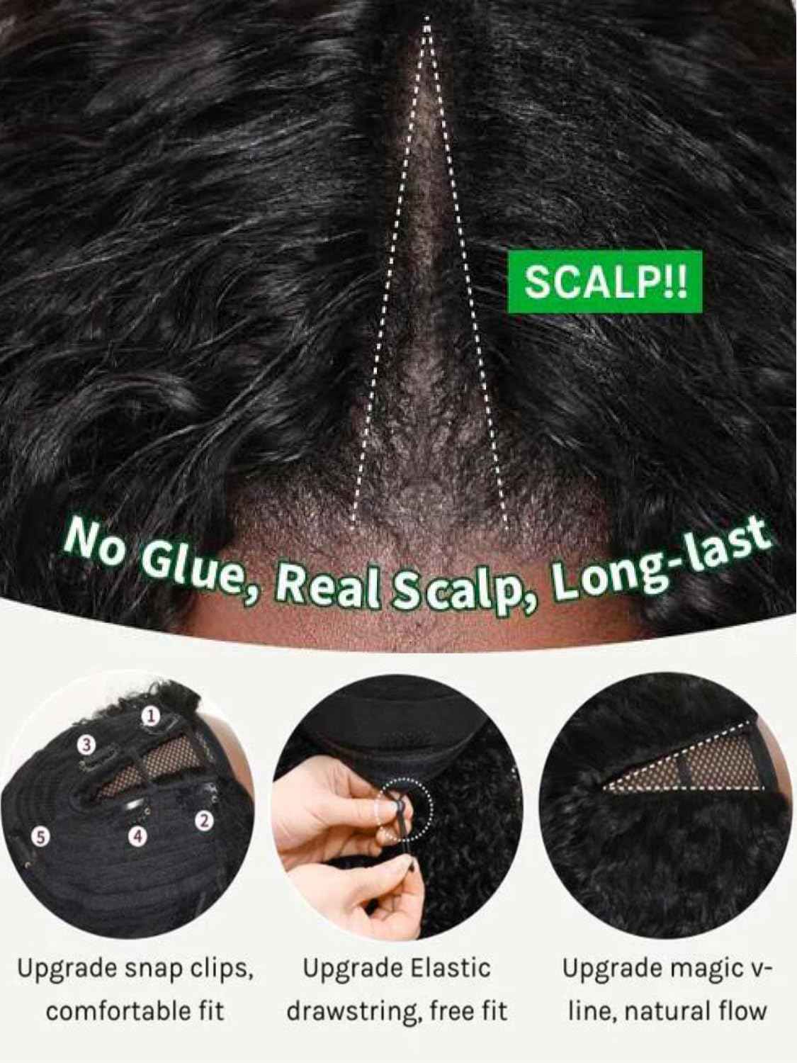 KLAIYI Ombre Brown V Part Wig Curly Human Hair Upgrade U Part Wig with Dark Roots Glueless Chestnut Brown Clip in Half Wig No Glue No Lace No Leave Out 30S Easy to Wear and Go Beginner Wig 150% 14Inch