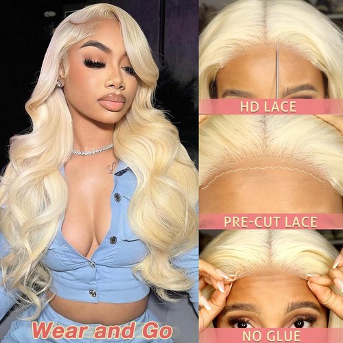 Closure Wig Glueless Wigs Pre Plucked & Cut 180% Density Wear & Go Glueless Wig 6x4 HD Body Wave Lace Front Wig 18 Inch