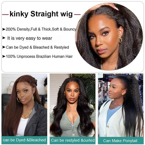 Ainmeys Kinky Straight U Part Wigs 200% Brazilian Yaki Straight Upgrade U Shape Human hair Wigs With Drawstring for Women No leave out wear and go Glueless Clip In Half Wigs (16INCH)