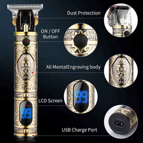 Suttik Hair Clippers and Trimmers Set of 3, Professional Cordless Hair Clippers for Men, Barber Clippers for Hair Cutting with T-Blade Trimmer Set, Beard Trimmer for Men, LED Display, Gold