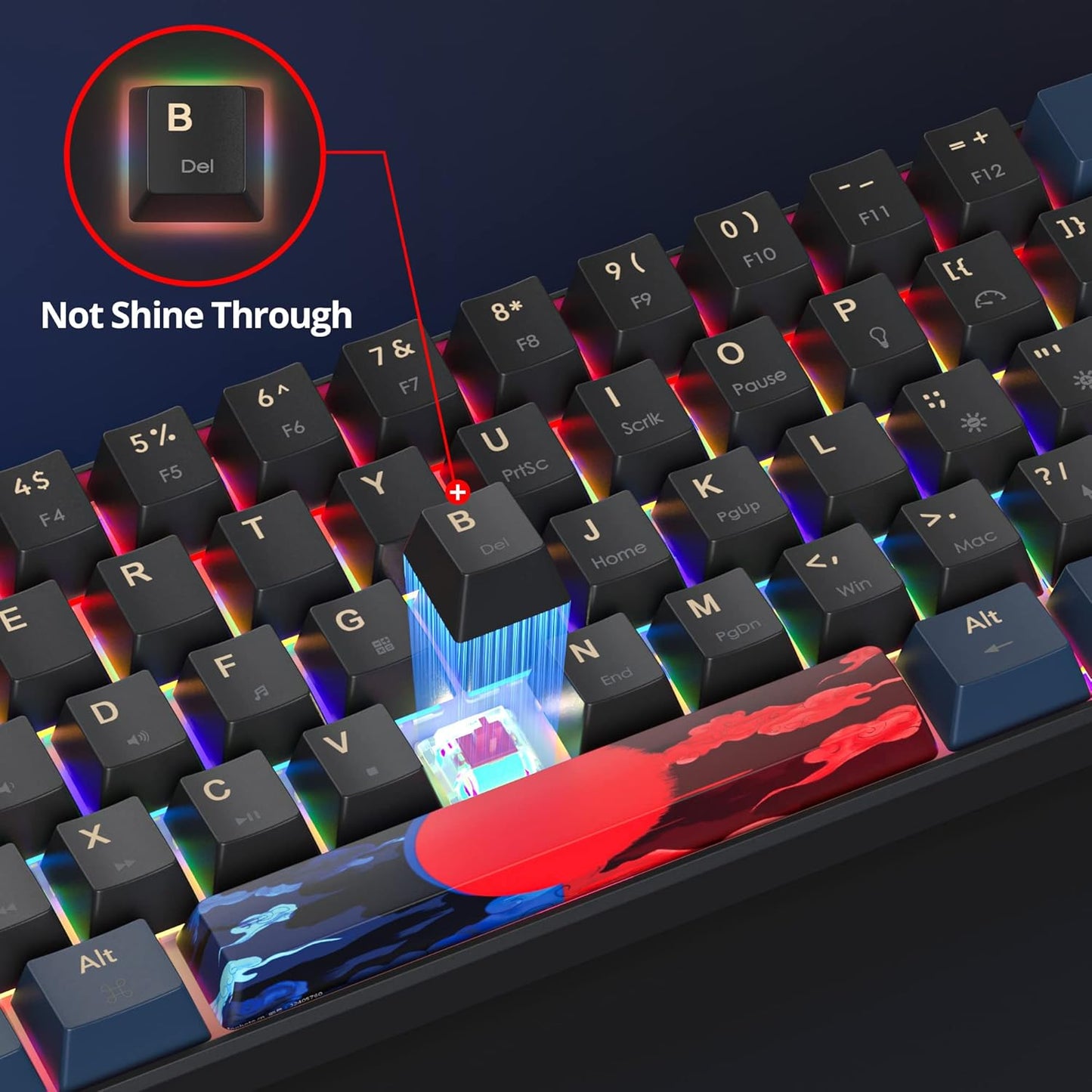 60 Percent Gaming Keyboard Mechanical with Linear Red Switch, 65% Wired Ultra-Compact Mini Keyboard Rainbow with PBT Keycaps for Ps4/Ps5/Xbox(68 Green)
