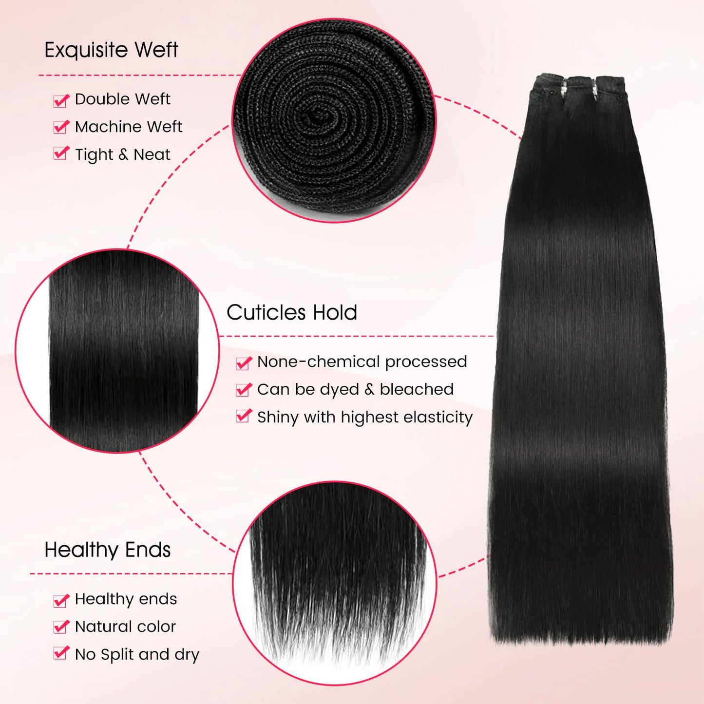 Human Hair Bundles,Straight 4 Bundles 16 18 20 22 Inch,16A Bundles Human Hair,100% Unprocessed Virgin Brazilian Hair Extensions Double Weft, Quick Weave Sew In Hair Bundle
