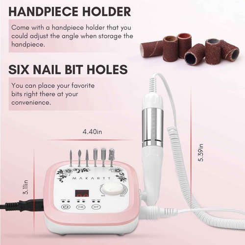 Makartt Nail Drill Bits Holder Dustproof Stand Displayer Organizer Container Bundle With Genesie Nail Drill Professional 35000RPM Electric Nail File Machine