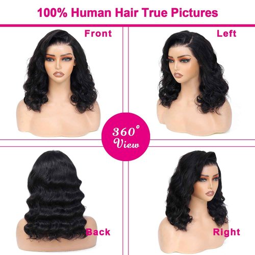 5x8 Glueless Wigs Human Hair Pre Plucked Pre Cut Bob Wig Human Hair 200% Density Body Wave Lace Front Wigs Human Hair HD Closure Wigs Short Bob Wigs for Black Women Wear and Go Glueless Wig 14 Inch