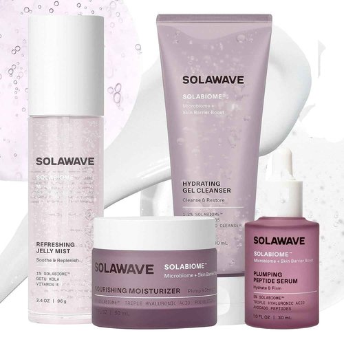 SolaWave Microbiome + Skin Barrier Skincare Bundle (Cleanser, Jelly Mist & Moisturizer) with Hyaluronic Acid, Probiotics, Beta Glucan, Pro Vitamin B5, Gota Kula, Vitamin E Antioxidants