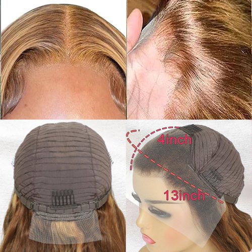 Mysyty Highlight Straight 13x4 HD Lace Front Wig 4/27 Straight Lace Frontal Wigs Human Hair Pre Plucked With Baby Hair Honey Blonde Ombre Wig For Women Glueless Wig Human Hair 24 Inch 180% Density