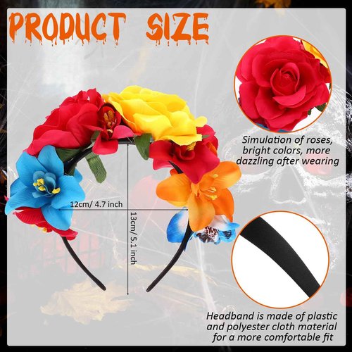 Xinnun 18 Pcs Mexican Rose Flower Crown Headband Easter Mardi Gras Headpiece Cosplay Headgear for Party