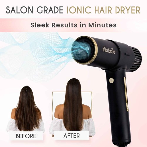 ELLA BELLA® Ionic Salon Hair Dryer with Diffuser • Negative Ion Blow Dryer • for All Hair Types • Intelligent Heat & Speed Control • Lightweight & Low-Noise Design • Rapid Drying & Precision Styling