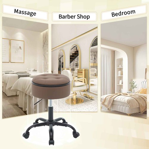 FIRAVOE Rolling Salon Stool, Adjustable Tattoo Stool 20.67’’-24.61’’, Coffee Brown Esthetician Swivel Chair
