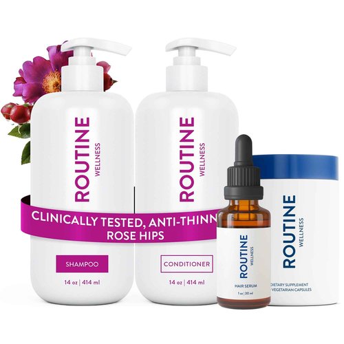 Routine Wellness Anti-Thinning Rose Hips Shampoo and Conditioner Set for Thinning Hair, Hair Serum & Supplement