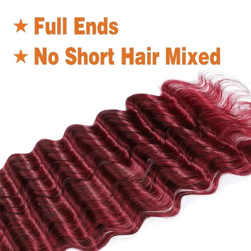 Fabimiya Curly Burgundy Braiding Human Hair 100g 18 Inch 99J Burgundy Deep Water Wave Bulk Human Hair for Braiding 10A No Weft Brazilian Virgin Deep Curly Human Hair Extensions for Boho Braids
