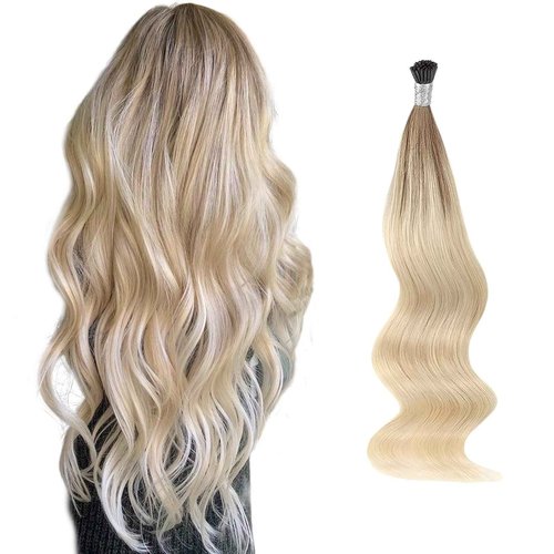 ABH AmazingBeauty Hair I Tip Hair Extensions Human Remy Hair 24 Inch I tip Ombre Ash Brown to Blonde Remy Pre Bonded Fusion Human Hair Extensions Balayage Invisible Straight 50strands 50 Grams