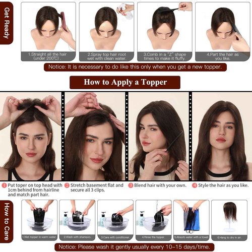 Uaismewow Hair Toppers for Women Real Human Hair 14inch Toppers for Thinning Hair 100% Remy HumanHiar Breathable Silk Base 4 Clips in HairPieces with Babyhair for Women Daily Wear #2 cover 4*4.8inch