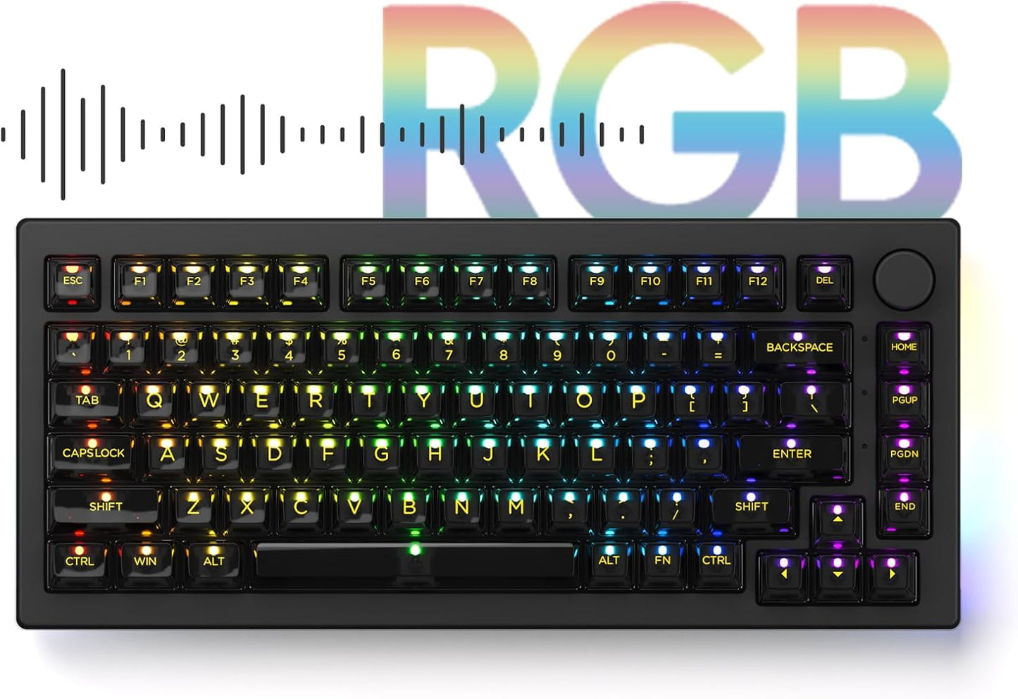 Akko 5075B Plus Mechanical Keyboard 75% Percent RGB Hot-swappable Creamy Keyboard with Knob, Black & Silver Theme with PBT Double Shot ASA Profile Keycaps V3 Creamy Yellow Pro Switch