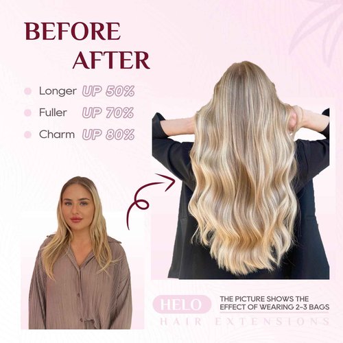 Halo Hair Extensions - Light Blonde Highlighted Bleach Blonde Headband Adjustable Size Removable Secure,Halo Extensions Real Human Hair #1622O 14 Inch 70g