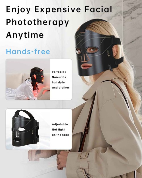 Red Light Therapy Mask: 292 LEDs High Energy Professional Infrared Red Light Therapy Device for Face Led Lighting Facial Mask Replace Photon Rejuvenation - Black