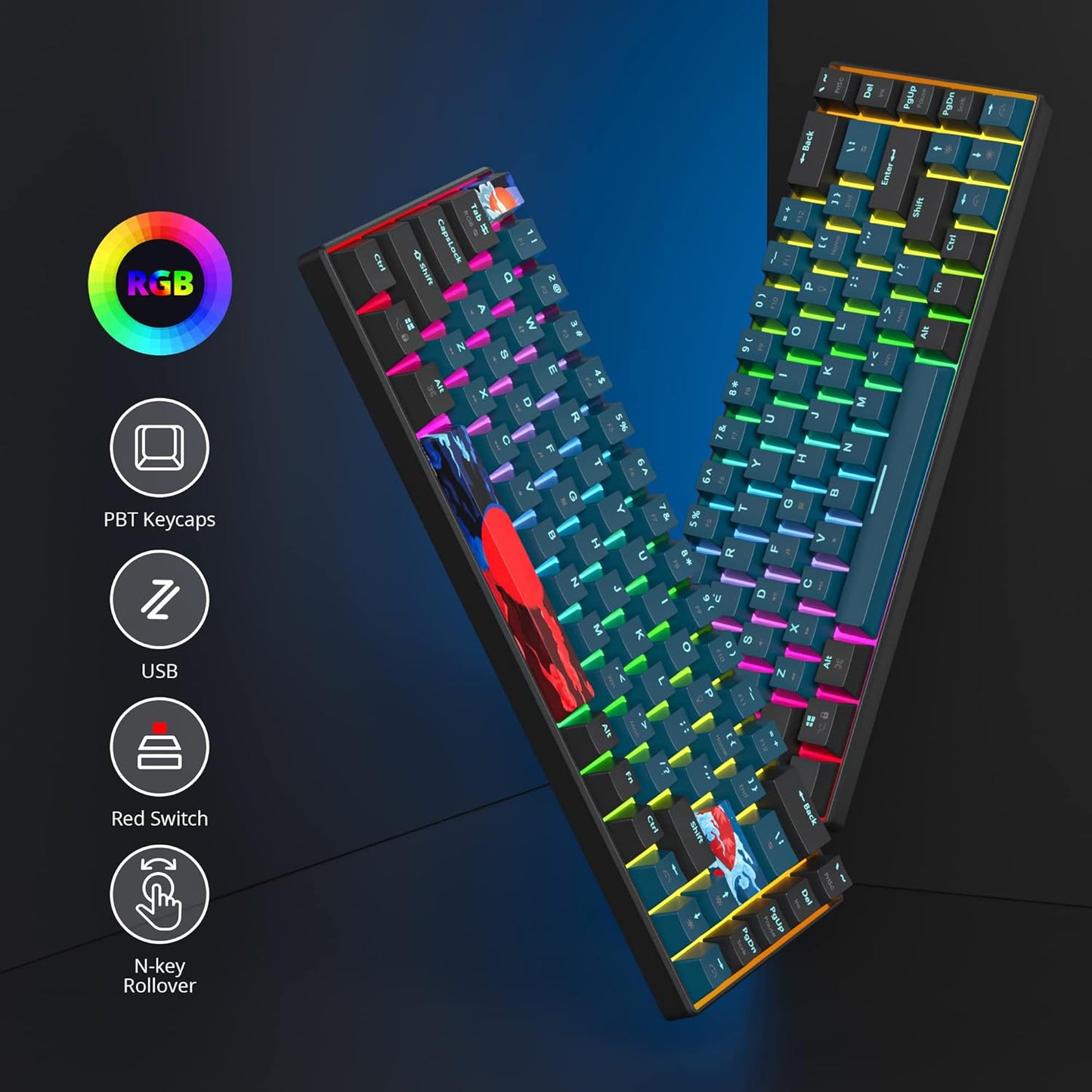 60 Percent Gaming Keyboard Portable 61 Keys Mechanical Keyboard Compact Wired Keyboard RGB Backlit for PC Laptop Gamer(61 Blue/Blue Switch)
