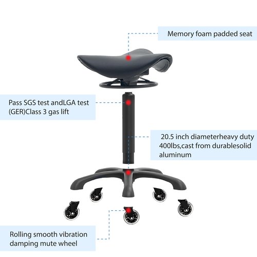 Coczeb Saddle Salon Stool with Wheels, Traditional Chair Substitution Heavy Duty (400LB) Rolling Stool 360° Adjustable Rotation Ergonomic Chair for Dental Clinic,Spa, Bar,Home and Office(Black)