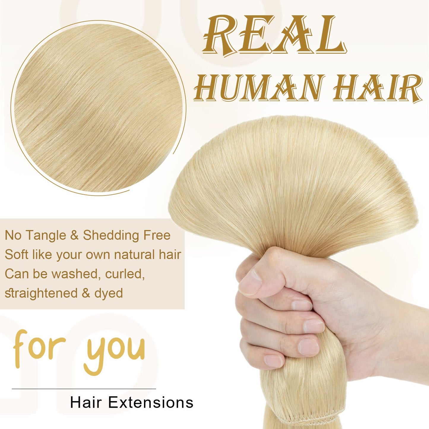 MY-LADY Clip in Hair Extensions Real Human Hair Bleach Blonde 20 Inch 100g One Piece Weft Remy Hair Balayage Silky Natural Straight for Women