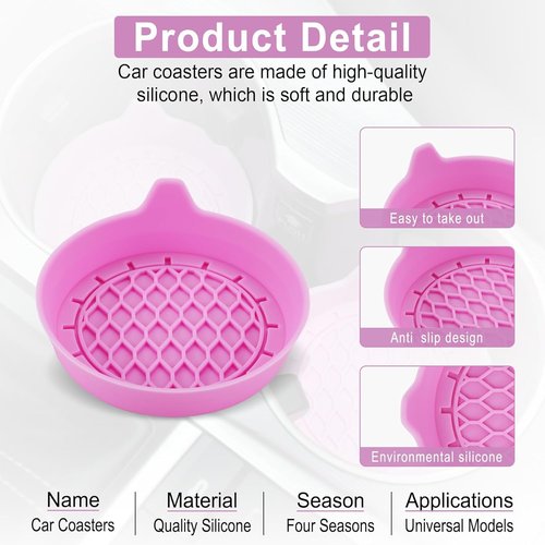 SINGARO Car Cup Holder Coaster, Silicone Cup Holder Insert, Universal Non-Slip Cup Holders, Car Accessories Interior for Women and Man 4 Pack Pink