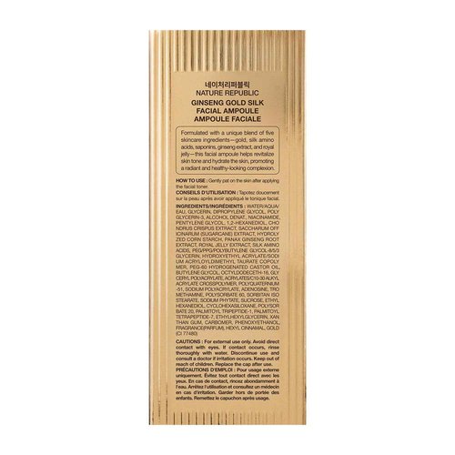 Nature Republic Ginseng Gold Silk Facial Ampoule, Hydrating moisturizer, Niacinamide & Silk Amino Acid, Royal Jelly Extract, Korean Skin Care for all skin types, Holiday Gifts 100 ml / 3.38 Fl. oz.