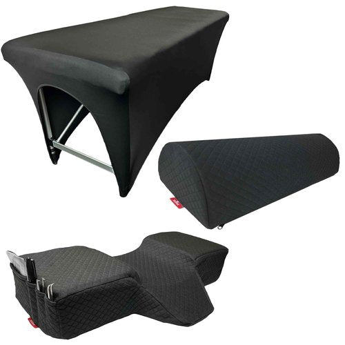 XOLLOZ | Head Pillow + Leg Pillow + Lash Bed Cover | Curved Memory Foam Lash Bed Pillow with Neck and Back Support | Bolster Pillow for Leg and Knee Support | Spa Bed Cover for Lash Extension Bed