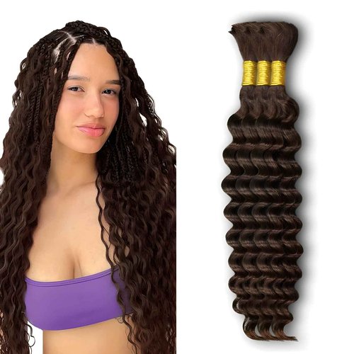 ZFY Human Braiding Hair 150g 22 Inch Deep Wave Bulk Human Hair for Braiding Boho Braids 100% Unprocessed Brazilian Virgin Human Hair Extensions No Weft 3 Bundle/Pack Dark Brown