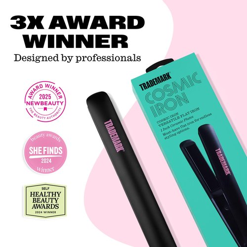 Trademark Beauty Cosmic Flat Iron Hair Straightener, 1 Inch Ceramic Flat Iron, Hair Straightener for All Hair Types Hair, Fast Heating - Black