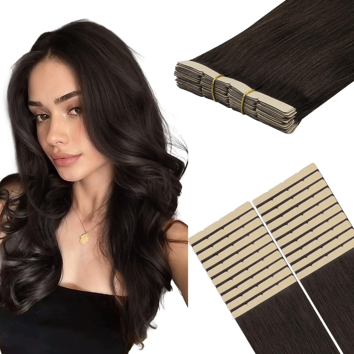 HOTBANANA Wide Tape in Hair Extensions Human Hair, DIY Cut dark brown weft tape in extensions real human hair,18inch 100g 20pcs Dark Brown Straight Style