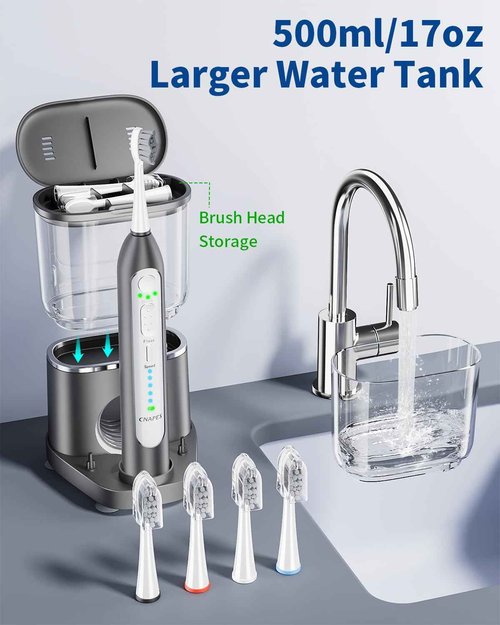 Electric Toothbrush with Water Flosser Combo in One - Sonic Flossing Toothbrushes for Teeth Cleaning, Rechargeable,Portable Cordless Water Flosser for Adults, 17oz Large Tank, 3 Modes & 5 Brush Heads
