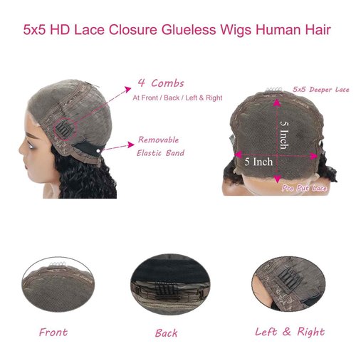 Wighottie Wear and Go Glueless Highlight Ombre 4/27 Human Hair Wigs Deep Wave Curly Wet and Wavy Lace Front Pre Plucked Pre Cut 5x5 HD Lace Closure Wigs for Black Women （4/27 24 Inch）