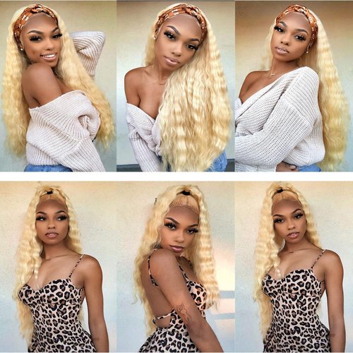 Habiliana Human Hair Bundles 16 18 20 Inch Blonde 613 Deep Wave Bundles Human Hair 100% Unprocessed Soft Sewn In with Double Drown Weft for Black Women