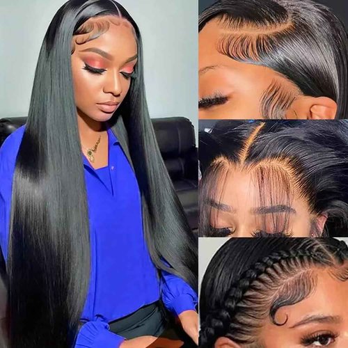 Zorssar 13x6 Lace Front Wig Human Hair Natural Color Straight HD Transparent Lace Front Wigs Straight Lace Frontal Wigs Glueless Lace Human Hair Pre Plucked 150% Density (13x6 1B, 24 in)