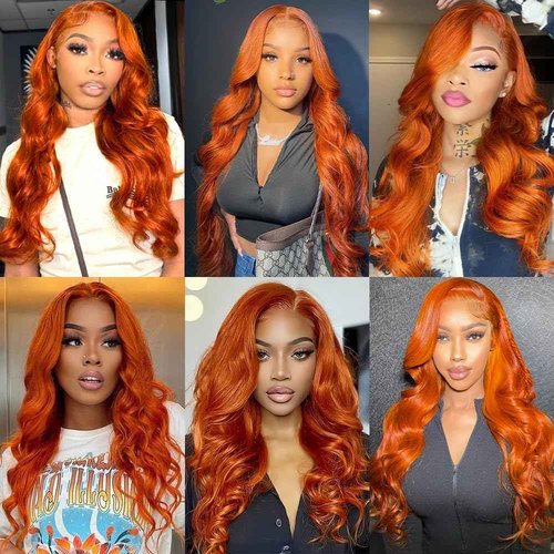 VKVL 26 Inch Ginger Lace Front Wigs Human Hair Pre Plucked 200% Density Hd Lace Front Wig 13x4 Ginger Orange Body Wave Lace Frontal Wigs Human Hair