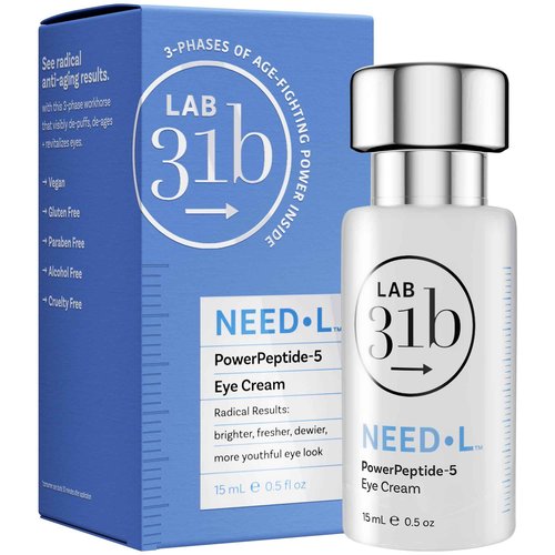 LAB 31b PowerPeptide-5 Eye Cream, Anti Aging Skin Care with Hyaluronic Acid, Peptides for Under Eye Circles, Wrinkles, Dewy, Soft, Plump Skin, Vegan, Paraben, Cruelty & Alcohol Free, 1.69 fl oz