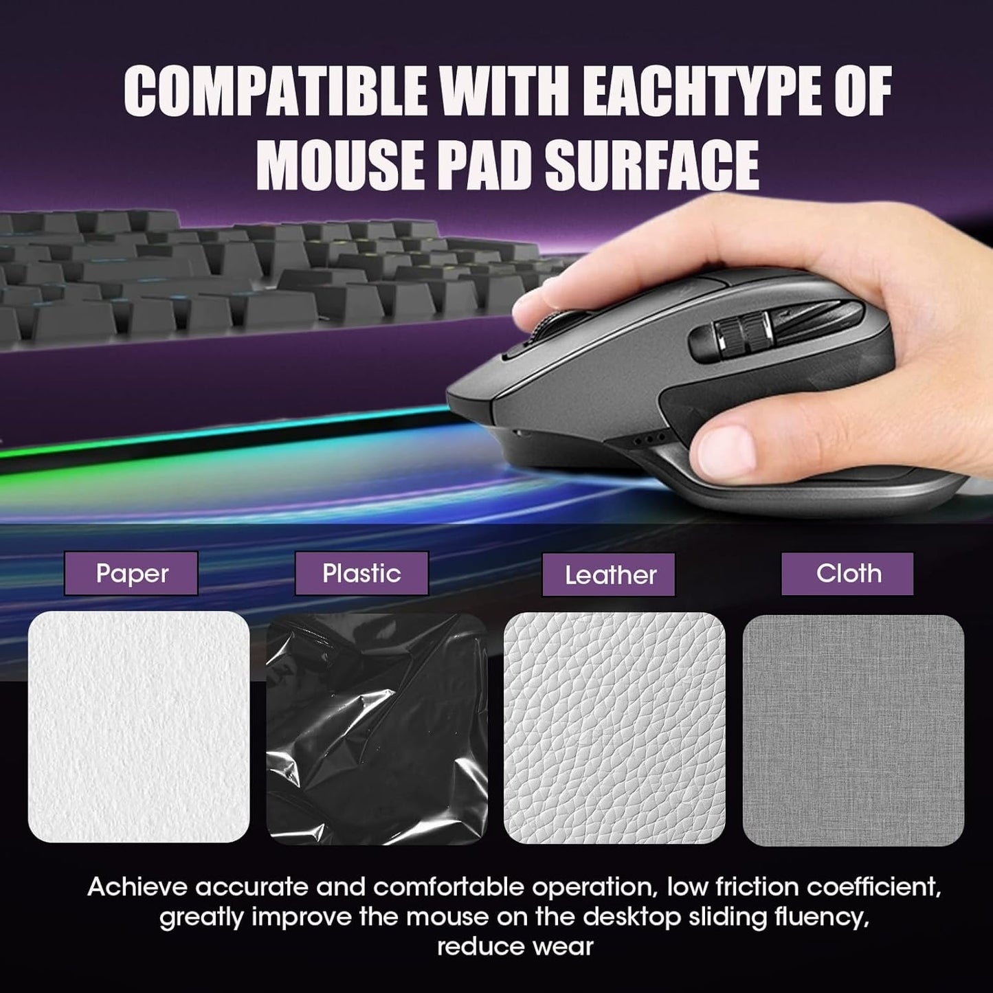 2 Pack Mouse Feet Sliding Stickers, Wear-Resistant Smooth Mice Glass Skates Pad (Glide Mice Skates, White PTFE) (6&7mm Universal Mouse Feet)