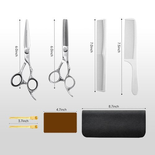 Fenice Peak 6'' Hair Cutting Scissors Set 440C Stainless Steel Barber Shears Kit with Cutting & Thinning Scissors