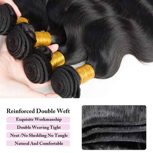 Rumdiku 12A Human Hair Bundles Body Wave Bundle Human Hair 18 20 22 Inch 100% Unprocessed Brazilian Virgin Hair Bundle Deals Weave 3 Bundle Human Hair Extensions Body Wave Bundles Natural Black