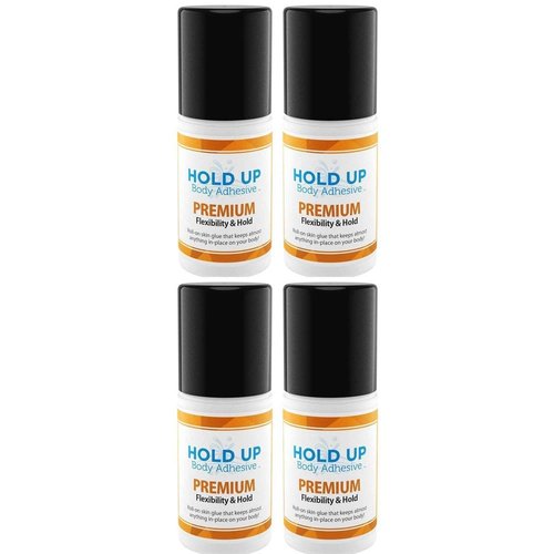 Hold Up Body Adhesive Premium – Body Glue for Dancers Roll On Skin Adhesive for Compression Socks Thigh Highs Costumes Clothing Lingerie Fashion Cosplay – 2 oz Roll On, 4-Pack