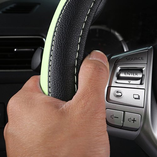 Leather Car Steering Wheel Cover, Non-Slip Car Wheel Cover Protector Breathable Microfiber Leather Universal Fit for Most Cars (Green)