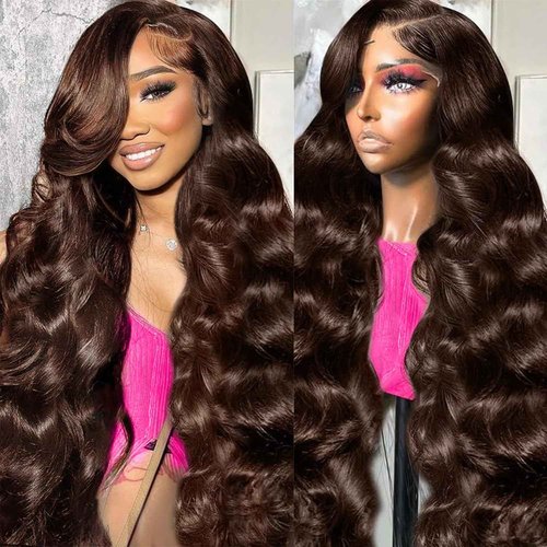 Chocolate Brown Lace Front Wig Human Hair 28 Inch Body Wave 13x6 HD Lace Frontal Wigs Human Hair Pre Plucked for Women