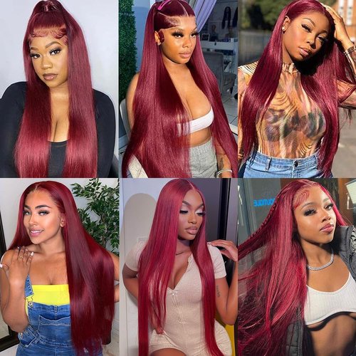 Dosacia 99j Burgundy 13x6 HD Lace Front Wigs Human Hair 22inch Straight Human Hair Wigs HD Lace Frontal Wigs for Black Women 250% Density Glueless Wigs Human Hair Pre Plucked Pre Cut With Baby Hair