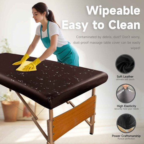 WUSOUPU PU Leather Cover for Massage Table Wipeable Massage Bed Protector Cover Made of 4-Ways Elastic 100% Waterproof Material, Machine Washable, Fit Rectangular Tables 28-32" Wide (Coffee)
