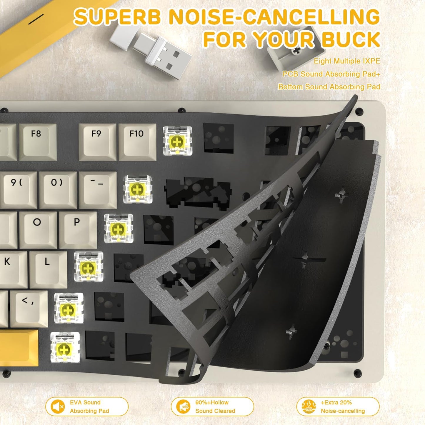 AKC087 Wireless Mechanical Keyboard, 87 Keys Compact TKL Gaming Keyboard, BT5.0/2.4G/Wired 75% Keyboard, RGB Hot Swappable Mechanical Keyboard OEM Profile Yellow Switch for Windows Mac Laptop