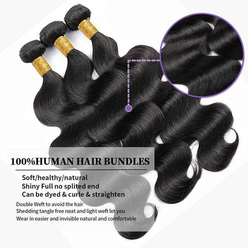 Human Hair Bundles Body Wave 20 22 24 Inch Bundles Human Hair 12A Brazilian Virgin 100% Unprocessed Quick Weave Hair Bundles for Black Women Natural Color